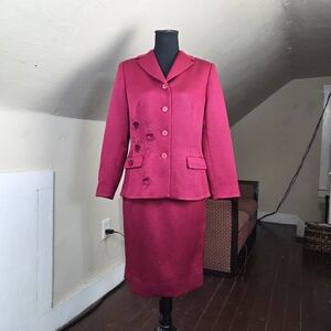Rickie Freeman for Teri Jon Silk Wool Skirt Suit Set Pink Textured Vintage Sz 8